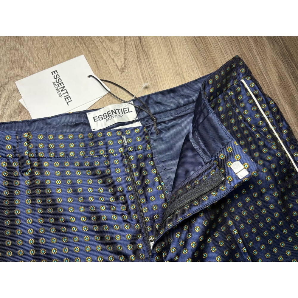 Essentiel Antwerp Occident Fitted Pants Navy Gold Jacquard Floral‎ US 4 36 NEW - Picture 6 of 9